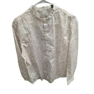 Tasso Elba Paisley Band Collar Shirt, Cream/Tan, Size L - NWOT